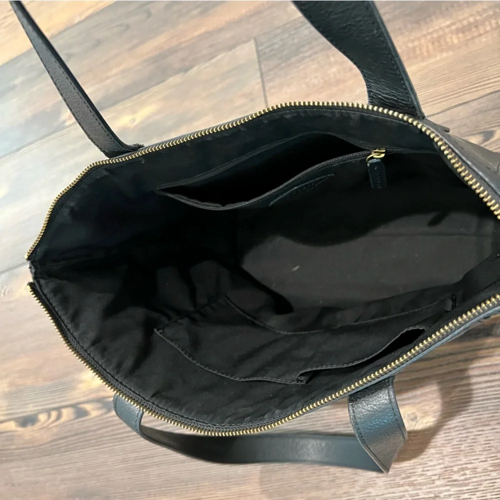 FOSSIL TOTE WALLET SET GENUINE LEATHER BLACK GOLD HARDWARE